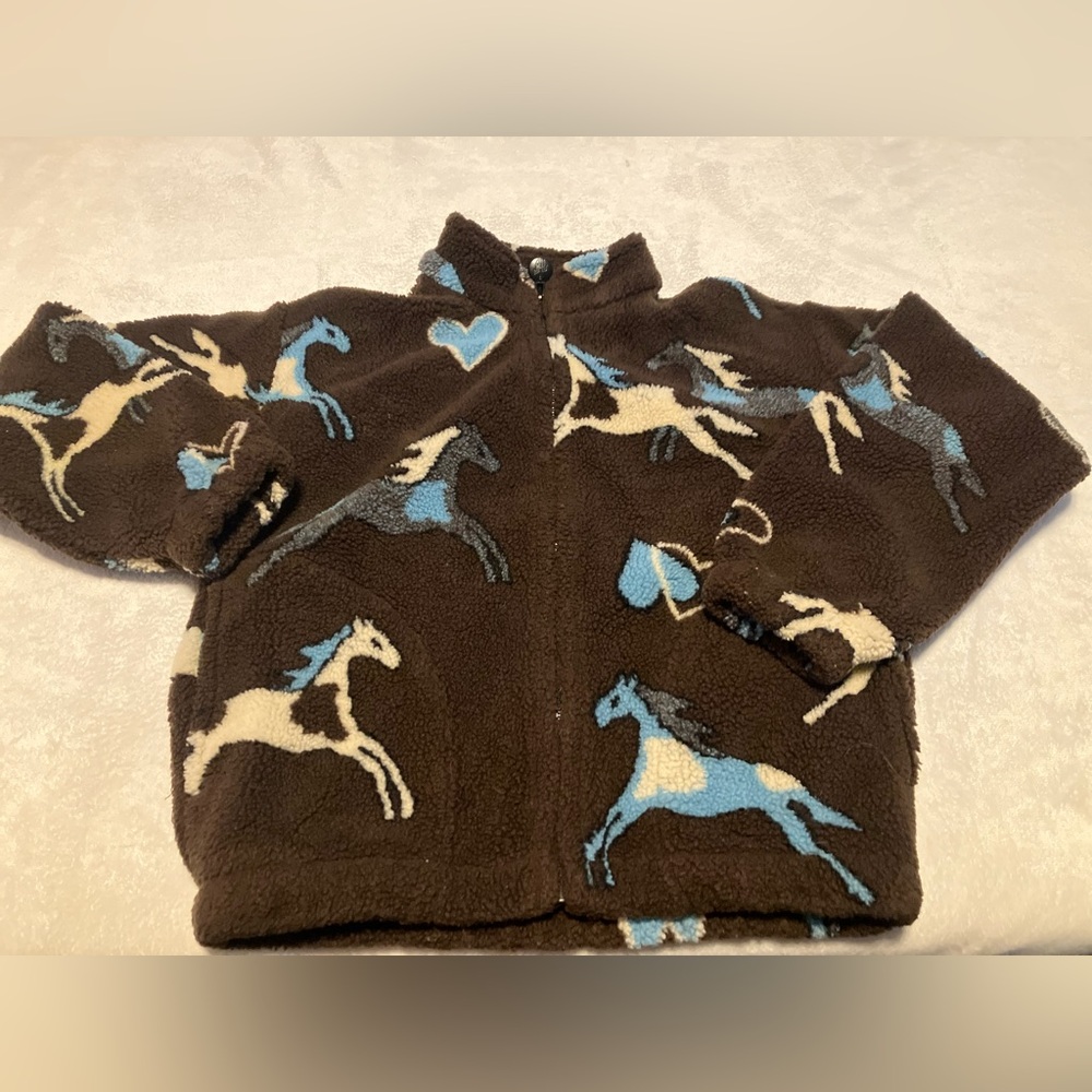 Brown Fuzzy Jacket with Horse Pattern